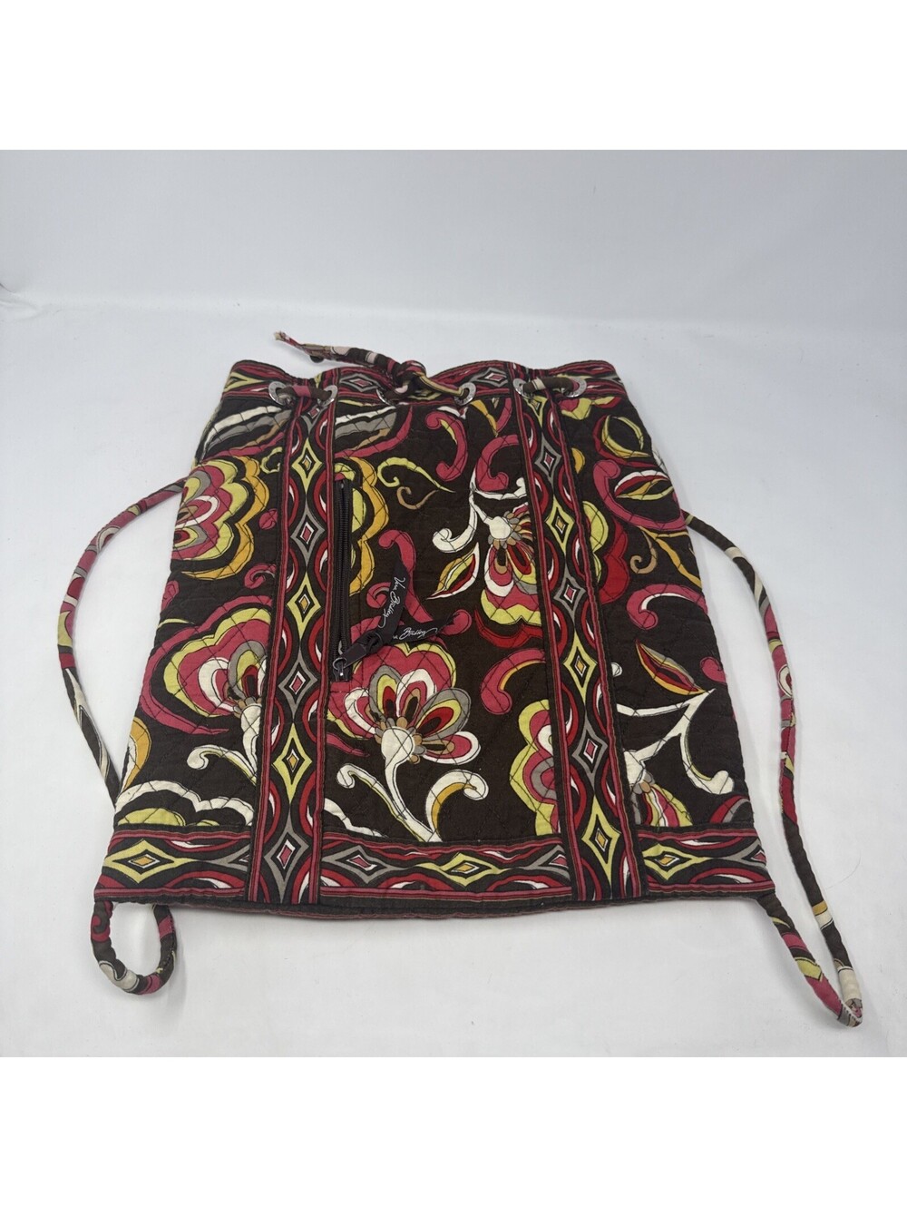 Vera Bradley Puccini Brown Quilted Drawstring Backpack Retired Classic Boho Chic